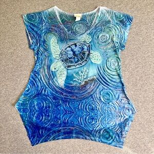 Sunshirt Vintage Sea Turtle Starry Night Graphic Tunic Top Women’s XL Blue Y2K